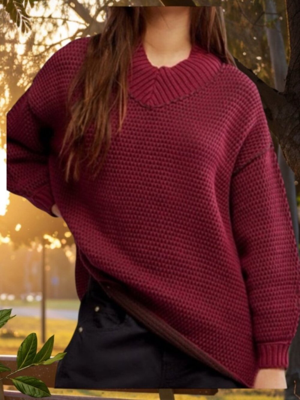 NEW Free People Maisie Oversized Knit V-Neck Sweater S NWT Cranberry